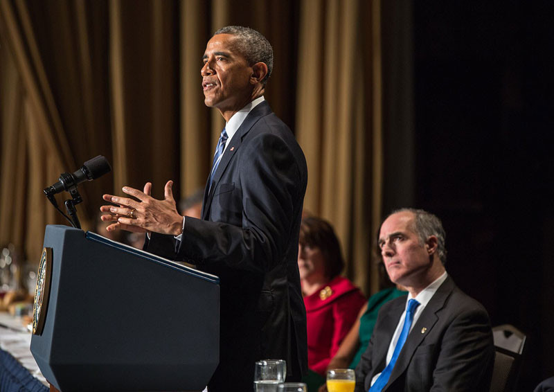 Barack Obama pitää puheenvuoroa rukousaamiaisella 5.2.2015. Kuva: Official White House Photo/Pete Souza