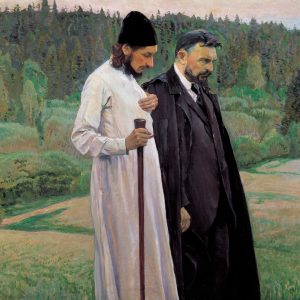 Mikhail Nesterovin maalaus Filosofit (1917). Pavel Florenski (vas.) ja Sergei Bulgakov (oik.). Kuva: Wikipedia.