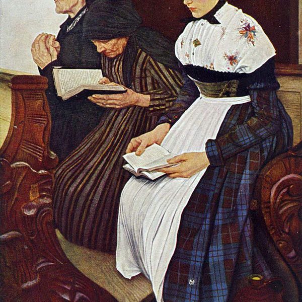 Wilhelm Leiblin maalaus Kolme naista kirkossa (1881). Kuva: Wikipedia.