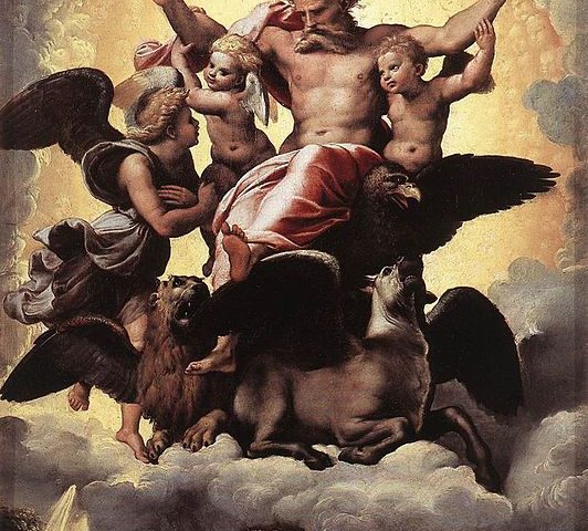 Rafaelin maalaus Hesekielin näky vuodelta 1518.